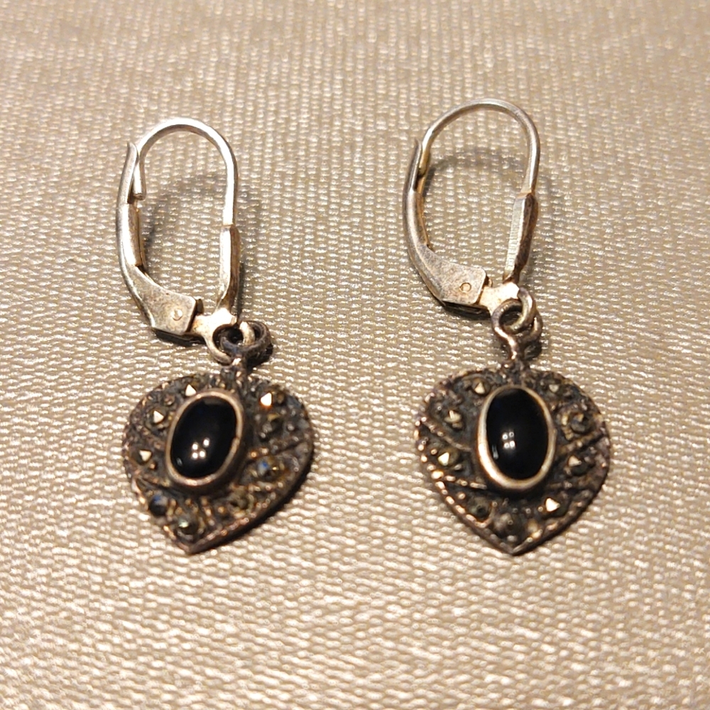 Black Onyx Heart Shaped Earrings